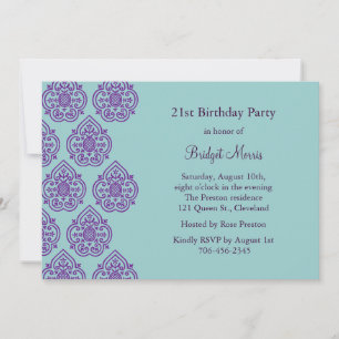 A Vintage Damask 21st Birthday Invitation