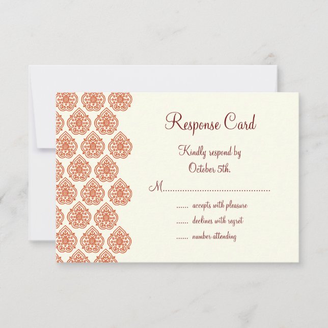 A Vintage Damask RSVP (orange) Card (Front)