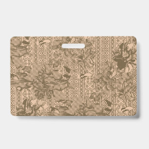 A vintage floral pattern with intricate brown desi badge