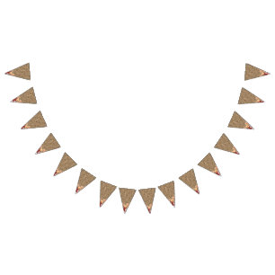 A vintage floral pattern with intricate brown desi bunting flags