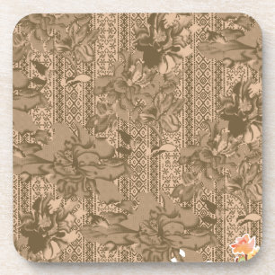 A vintage floral pattern with intricate brown desi coaster