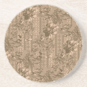 A vintage floral pattern with intricate brown desi coaster