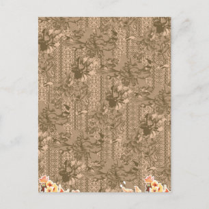 A vintage floral pattern with intricate brown desi holiday postcard