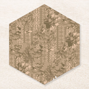 A vintage floral pattern with intricate brown desi paper coaster