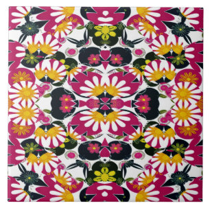 A vintage multicolor floral pattern  ceramic tile