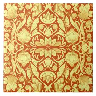 A vintage red & yellow floral pattern    tile