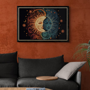 A Vintage Style Psychedelic Sun and Moon Poster