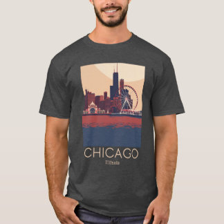 A Vintage Travel Illustration of Chicago Illinois T-Shirt