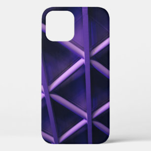 A violet ceiling with a criss-cross pattern; a blu iPhone 12 case