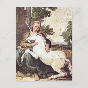 A Virgin with a Unicorn by Domenico Zampieri Postcard