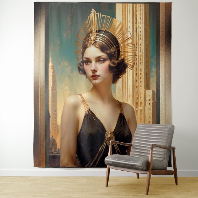A Vision Of Art Deco Elegance AI Art by Xzendor7 Tapestry (In Situ)