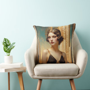 A Vision Of Art Deco Elegance AI Art by Xzendor7 Throw Pillow