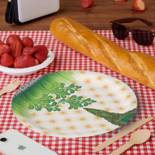 A visually appealing green and gold pattern with a paper plate