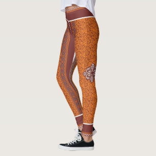 A visually striking pattern combining orange and b leggings