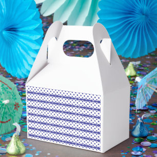 A vivid blue sky with scattered white clouds. favor box