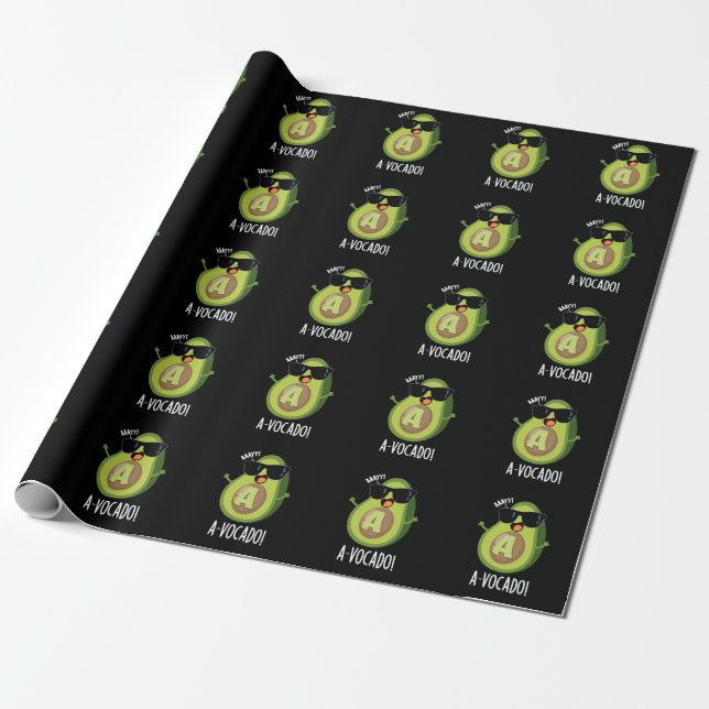 A-vocado Funny Avocado Pun Dark BG Wrapping Paper (Unrolled)