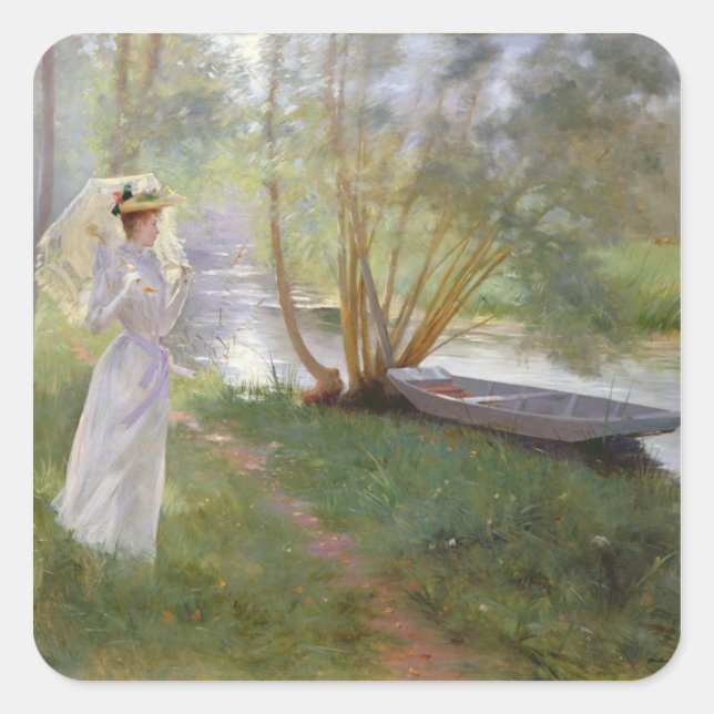 A walk by the river, 1890 square sticker (Front)