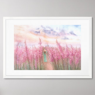 A Walk In A Pink Flower Field Poster