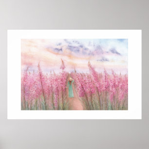 A Walk In A Pink Flower Field Poster