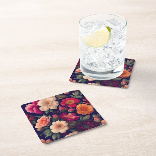 A wallpaper with a floral pattern  square paper coaster (Insitu)