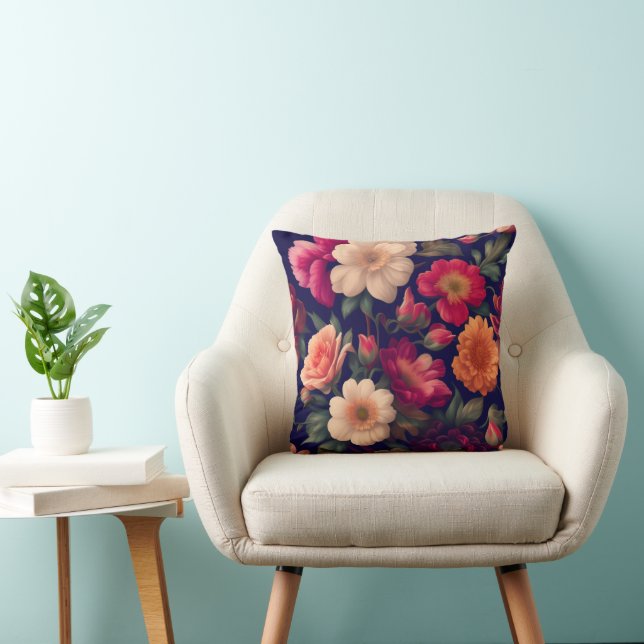 A wallpaper with a floral pattern  throw pillow (Chair)