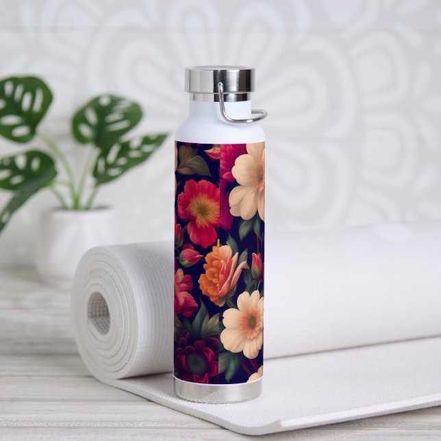 A wallpaper with a floral pattern  water bottle (Yoga)