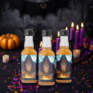 A Warlock Brewing up a Halloween Party Liquor Bottle Label