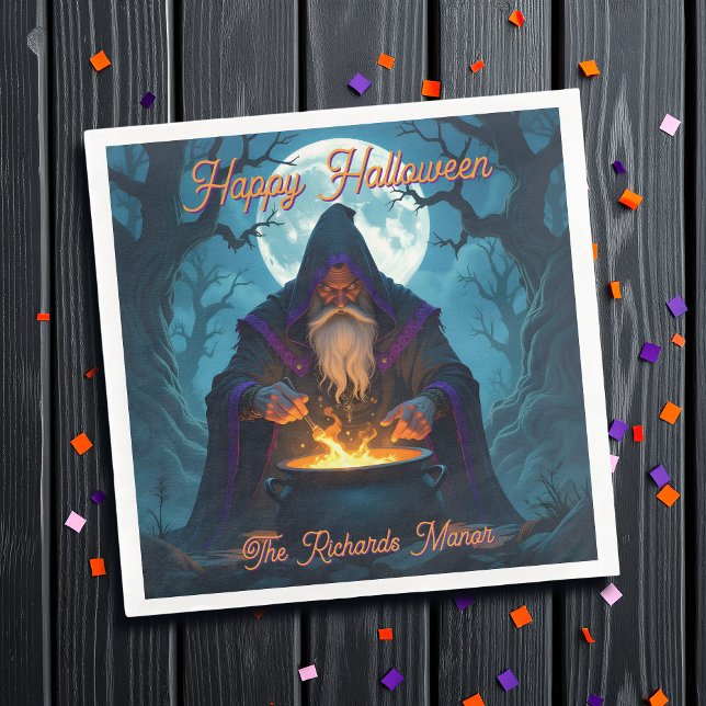 A Warlock Brewing up a Halloween Party Napkin (Creator Uploaded)