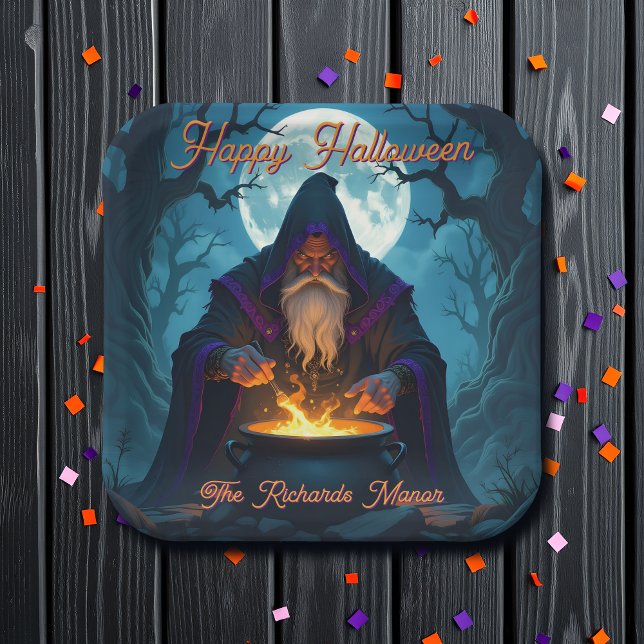 A Warlock Brewing up a Halloween Party Paper Plate (Creator Uploaded)