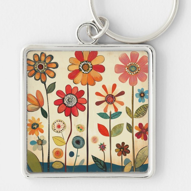 A Warm Terracotta Zinnia Patch Keychain (Front)