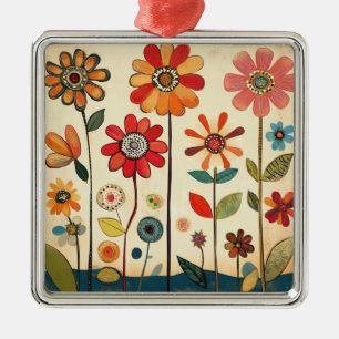 A Warm Terracotta Zinnia Patch Metal Ornament