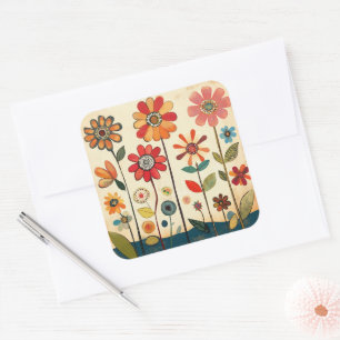 A Warm Terracotta Zinnia Patch Square Sticker