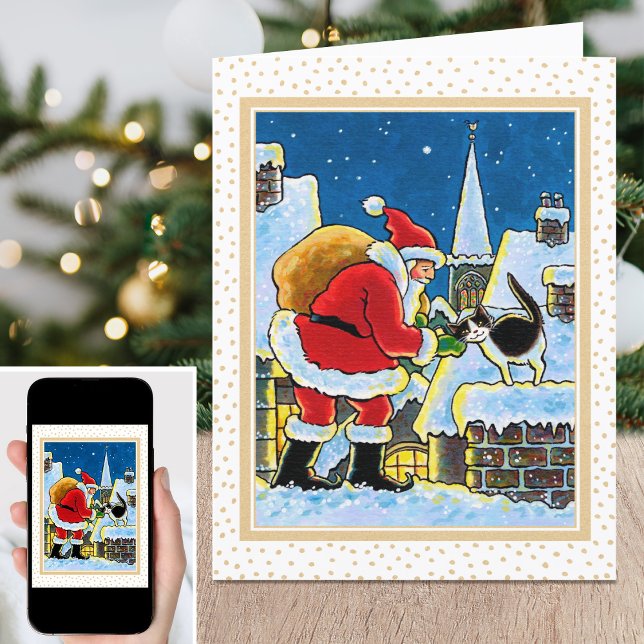 A Warm Welcome Santa Cat Christmas Notecard (Creator Uploaded)