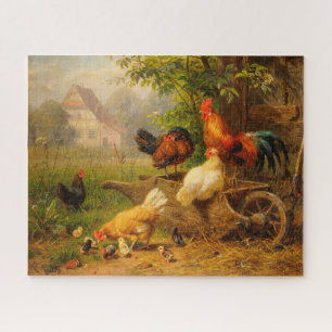 A Watchful Eye Carl Jutz 1916 Farmyard Rooster Jigsaw Puzzle