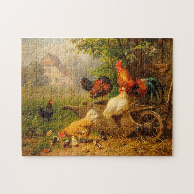A Watchful Eye Carl Jutz 1916 Farmyard Rooster Jigsaw Puzzle (Horizontal)