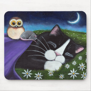 A Watchful Eye   Fantasy Tuxedo Cat Art Mouse Pad