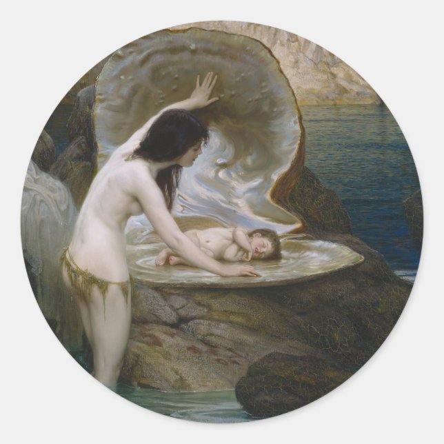 A Water Baby Found in Seashell by Bikini Nymph Classic Round Sticker (Front)