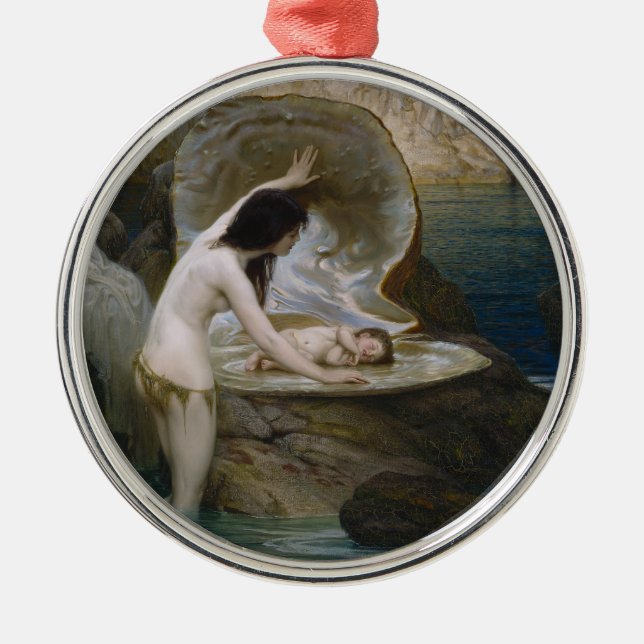 A Water Baby Found in Seashell by Bikini Nymph Metal Ornament (Front)