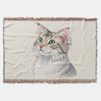  A watercolor American Curl, cat Throw Blanket