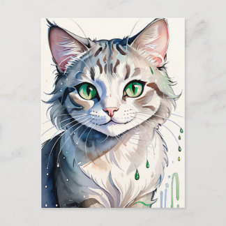 A Watercolor Cat Portrait Postcard