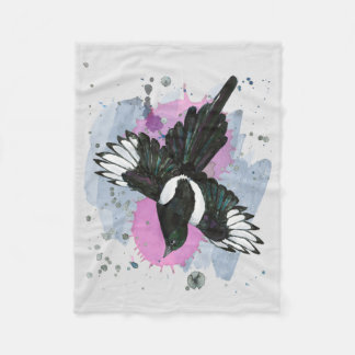 A watercolor drawing of a flying magpie Fleece Blanket