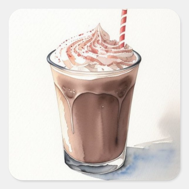 A Watercolor Drawing of Chocolate Milkshake Square Sticker (Front)