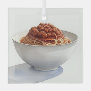 A Watercolor Drawing of Spaghetti Bolognese Glass Ornament