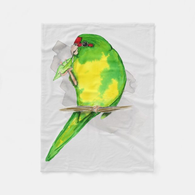  A watercolor of a Red-crowned parakeet Fleece Blanket (Front)