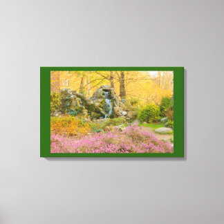 a waterfall in a flowered park on wrapped canvas