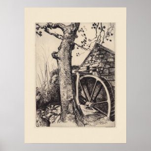 A Watermill Cornwall Eleanor Hughes Restrike Poster