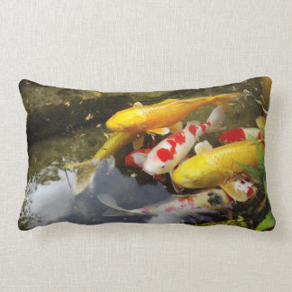 A waterway full of Japanese koi carps Lumbar Pillow