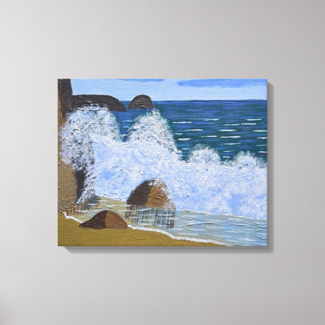 A wave breaking on the beach canvas print (Front)