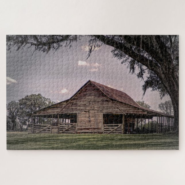 A weathered wooden barn surrounded by lush grass jigsaw puzzle (Horizontal)