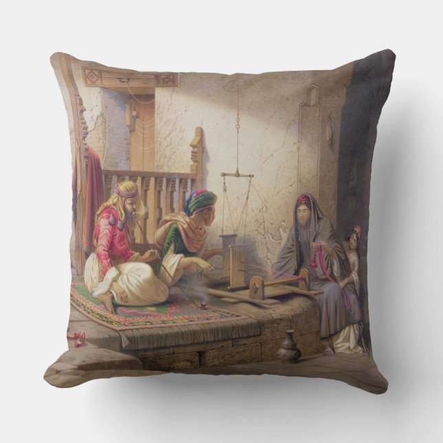 A weaver in Esna, one of 24 illustrations produced Throw Pillow (Front)